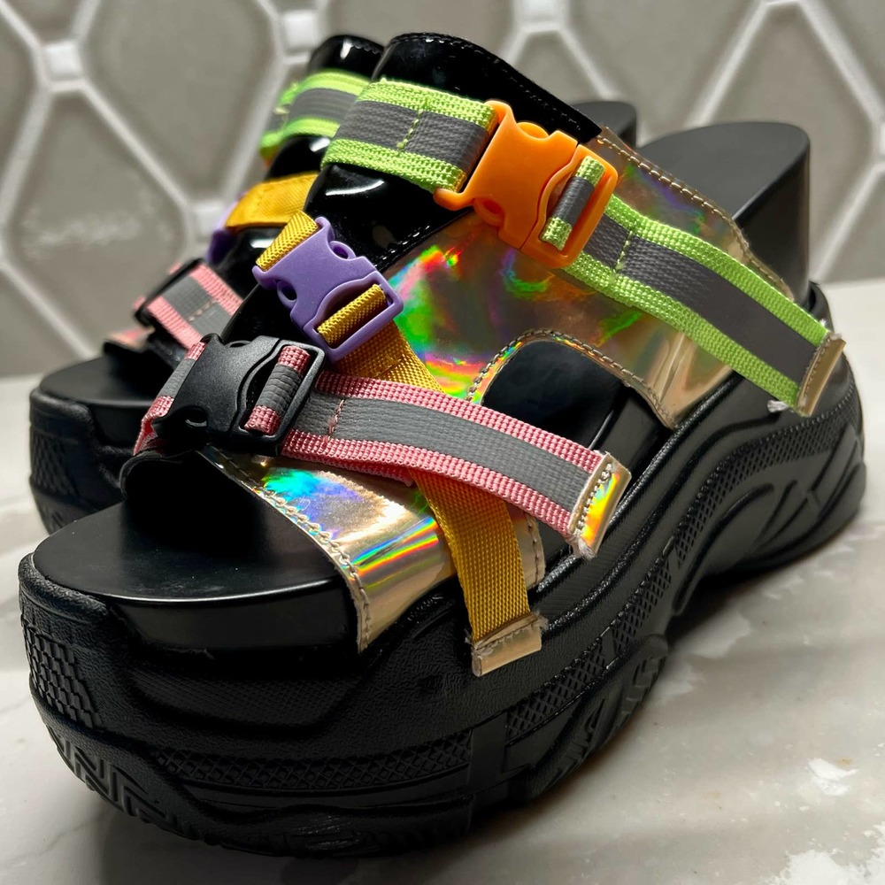 Platform Multicolor Buckled Strappy Gladiator Sandals Mules Women's Size 6 NWOT